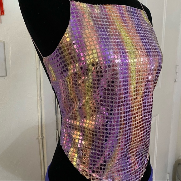 Sequin retro backless small crop top - Picture 2 of 11